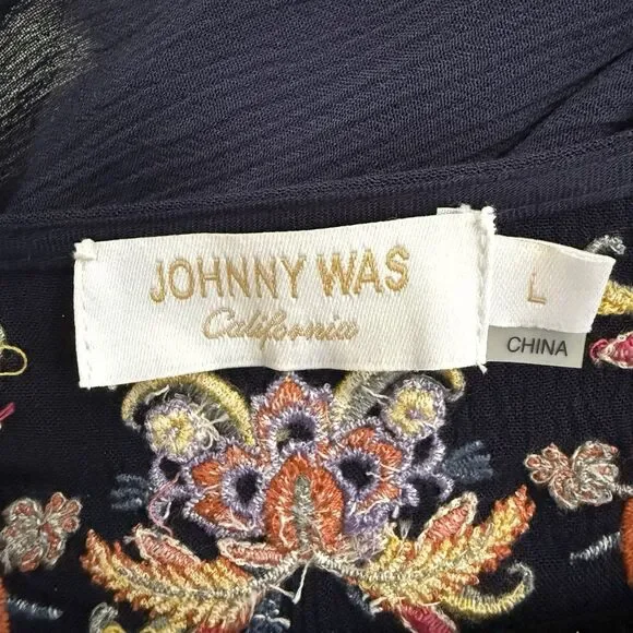 Johnny Was Golda Maxi Kaftan Large Navy Blue Swim Dress Cover Up Boho Floral - Picture 6 of 10